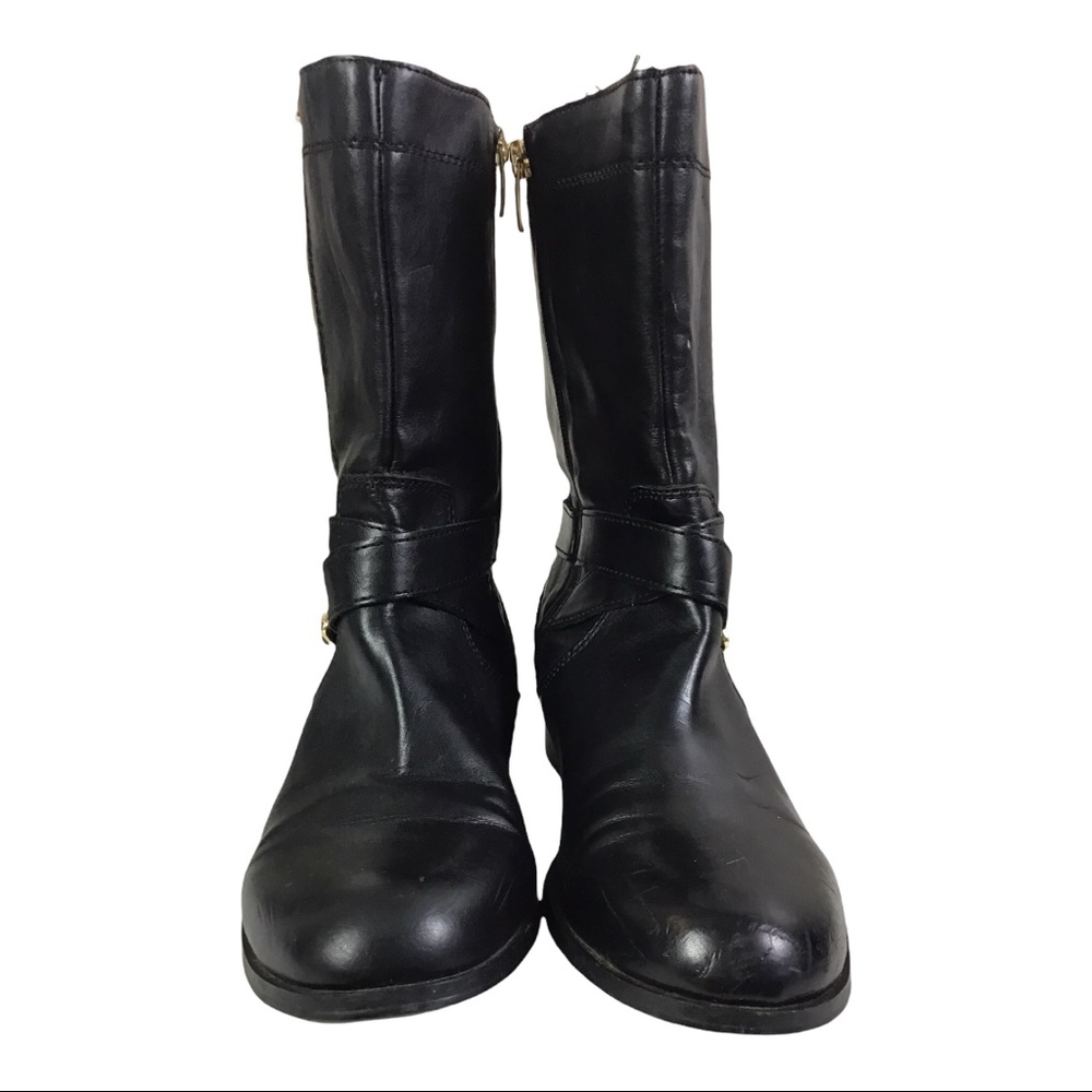 Marc Fisher Dolca Black Leather Decorative Zip & Buckle Moto Boots Size 8 1/2 - Picture 6 of 12